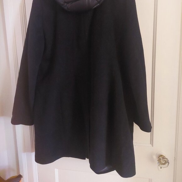 NWT DKNY Black Wool Faux Leather Hooded Bibbed Mixed-Media Blazer Coat XL - Picture 5 of 8